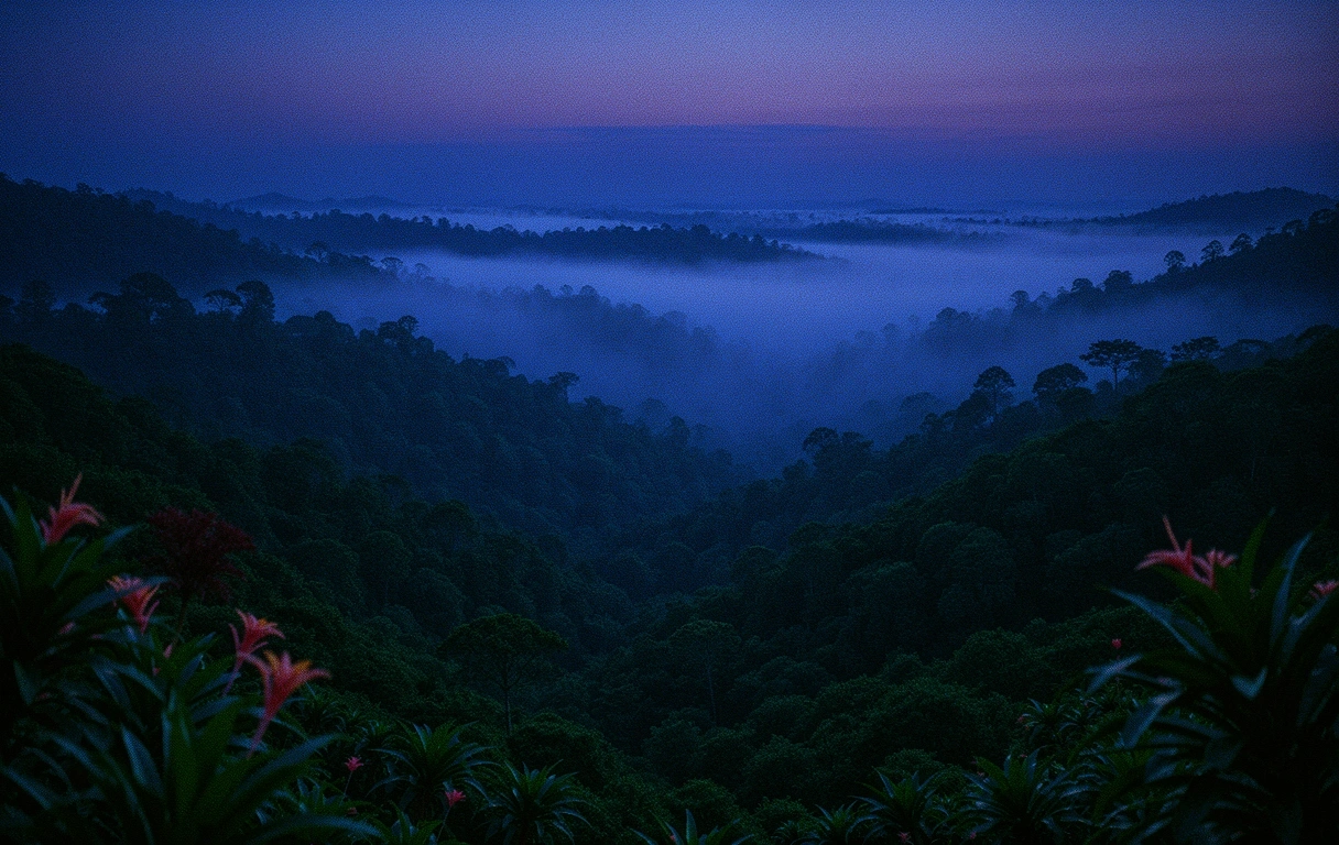 The misty peaks of Central Java at dawn